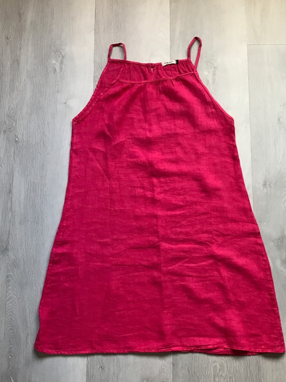 LUNGO LARNO 100% LINEN DRESS PINK CASUAL KNEE LENGTH SHIFT WOMENS SMALL